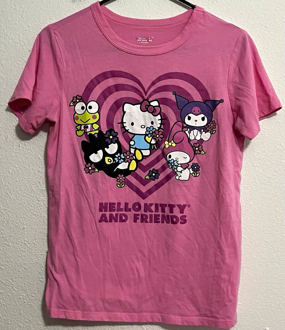 Hybrid Hello Kitty Friends Girls XS Pink Graphic Crew Neck Short Sleeve Tee